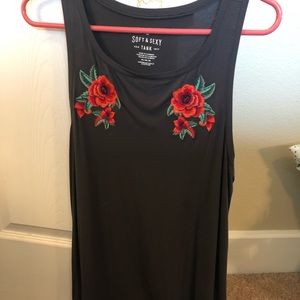 Gray Tank with Rose Embroidery